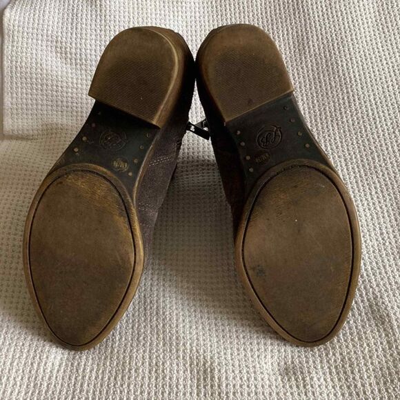 Lucky Brand Distressed Western Ankle Boot Brown Suede Womens 6 Chunky Heel - Picture 6 of 14